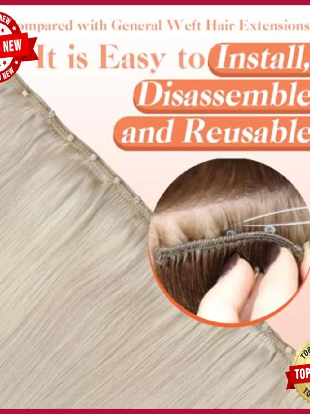 20-Inch Human Hair Extensions, Remy Hair, Glue-Free Microbeads, Heat Resistant